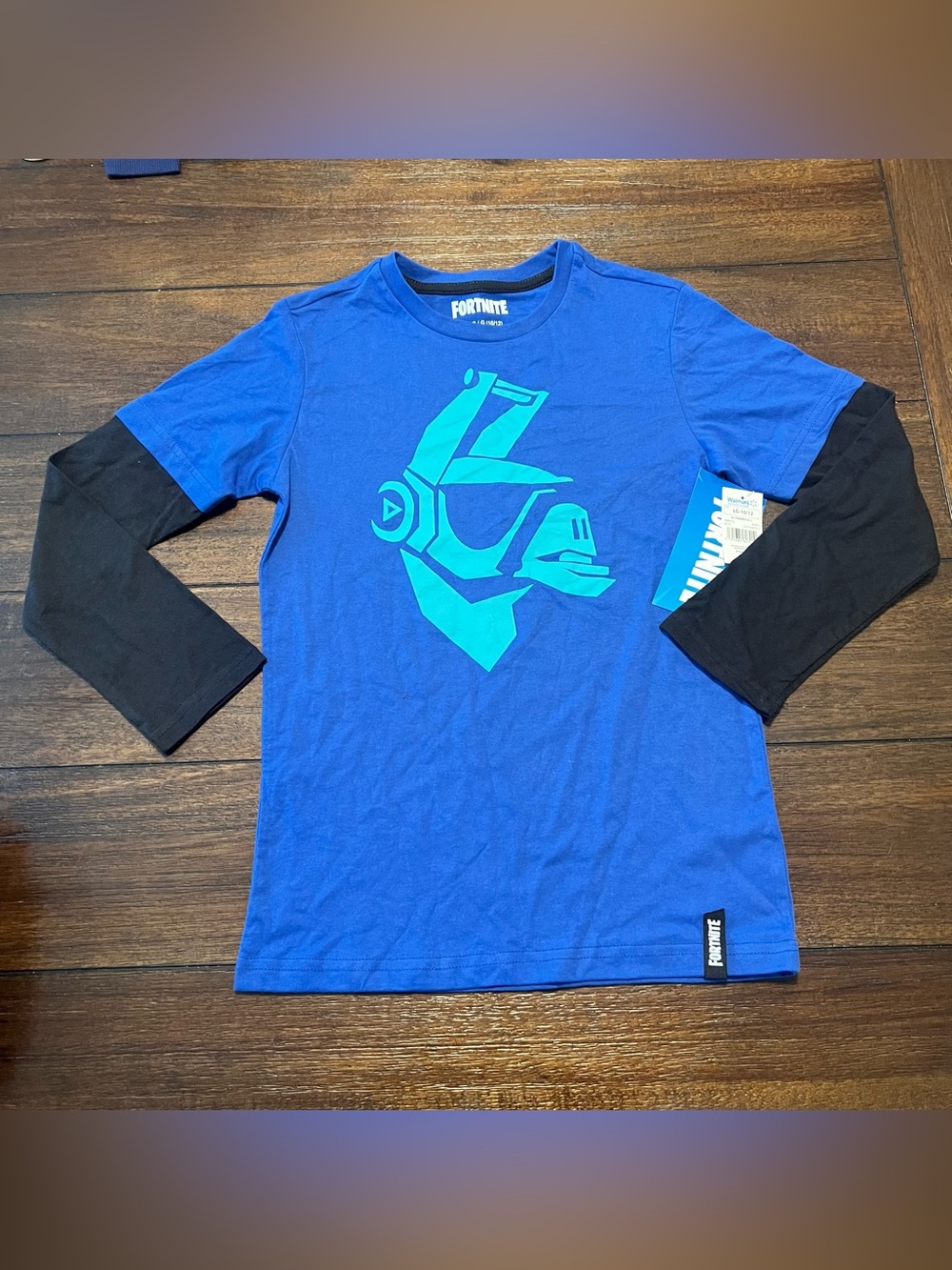 Boys' Blue Long-Sleeve Layered-Look Fortnite Tee with Black Sleeves